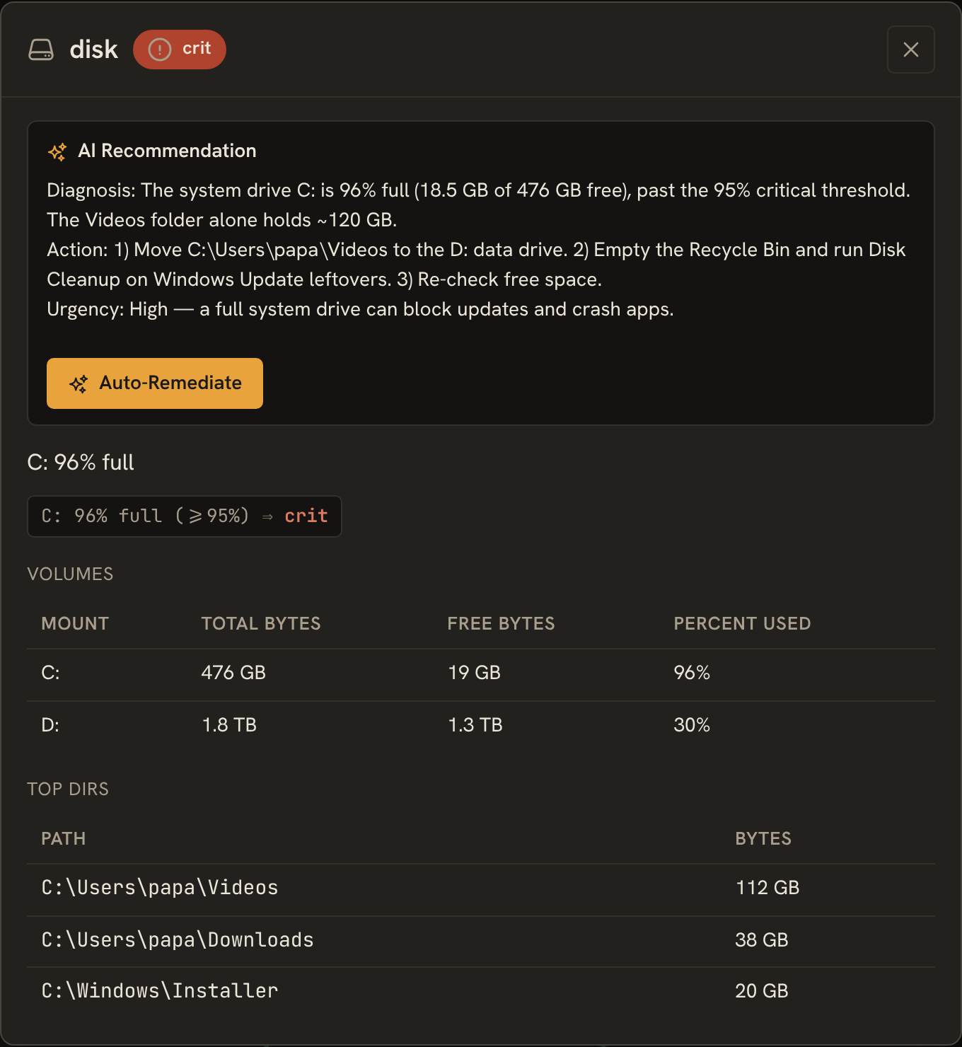 A section detail with an AI recommendation